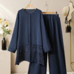 Women fashion embroidered navy blue Set