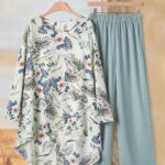 Women fashion printed White & sky set